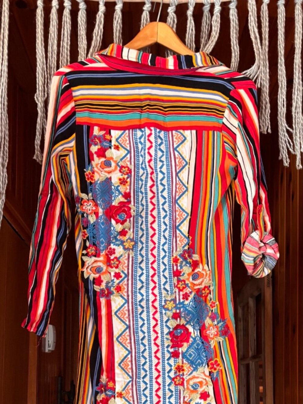 Duster Button Up Dress Embroidered